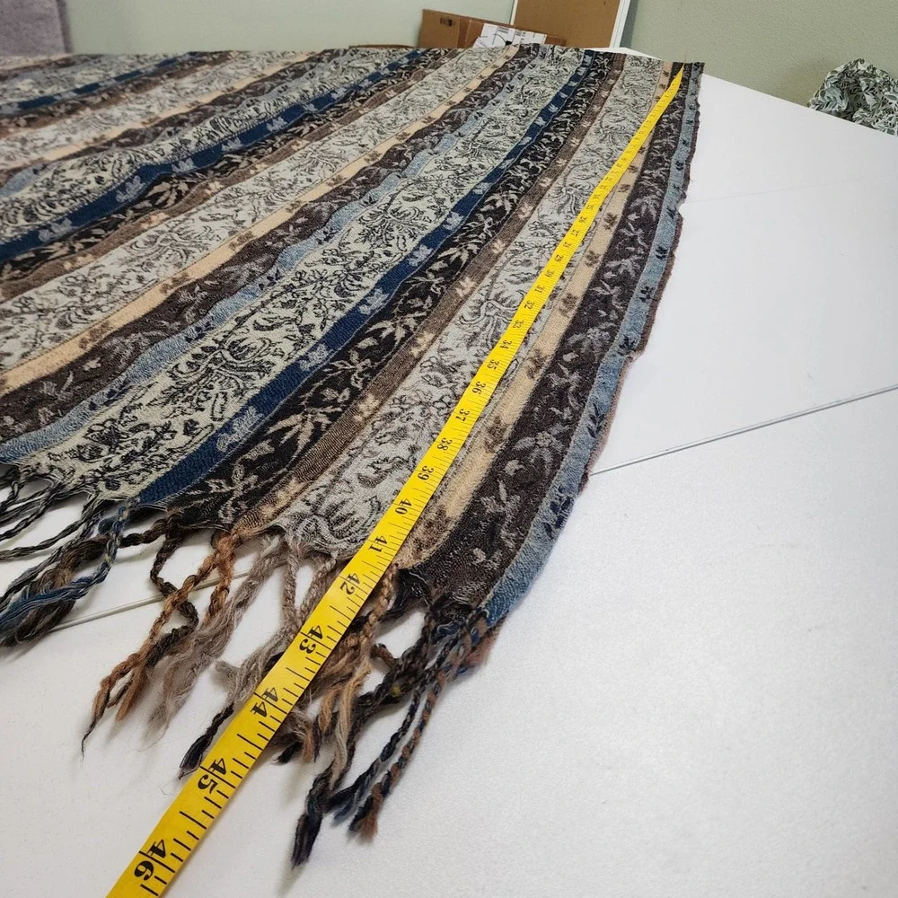 Essential‎ Classics 100% Wool Paisley Stripe Wrap Shawl Scarf Blue Brown India